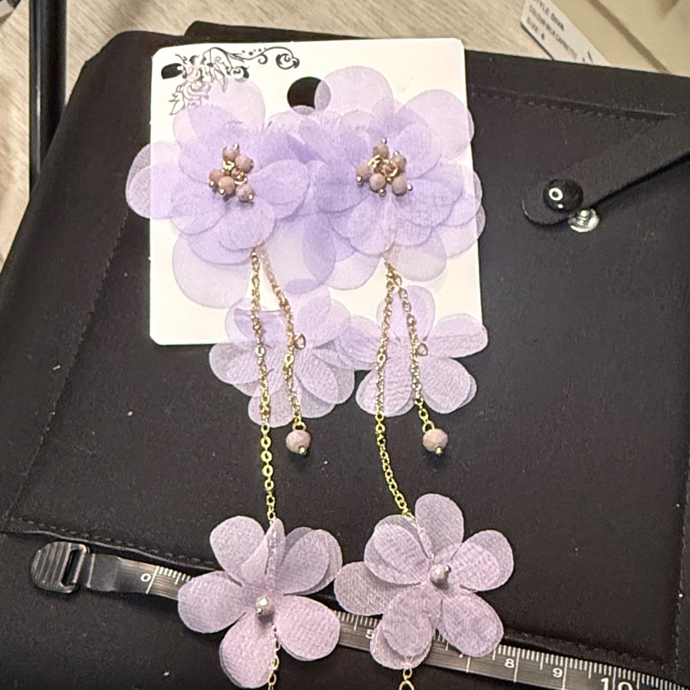 Elegant Purple Floral Drop Earrings